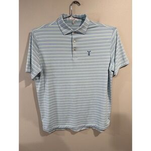 Peter Millar Polo Shirt Mens XL Blue Green Striped Short Sleeve Golf Performance